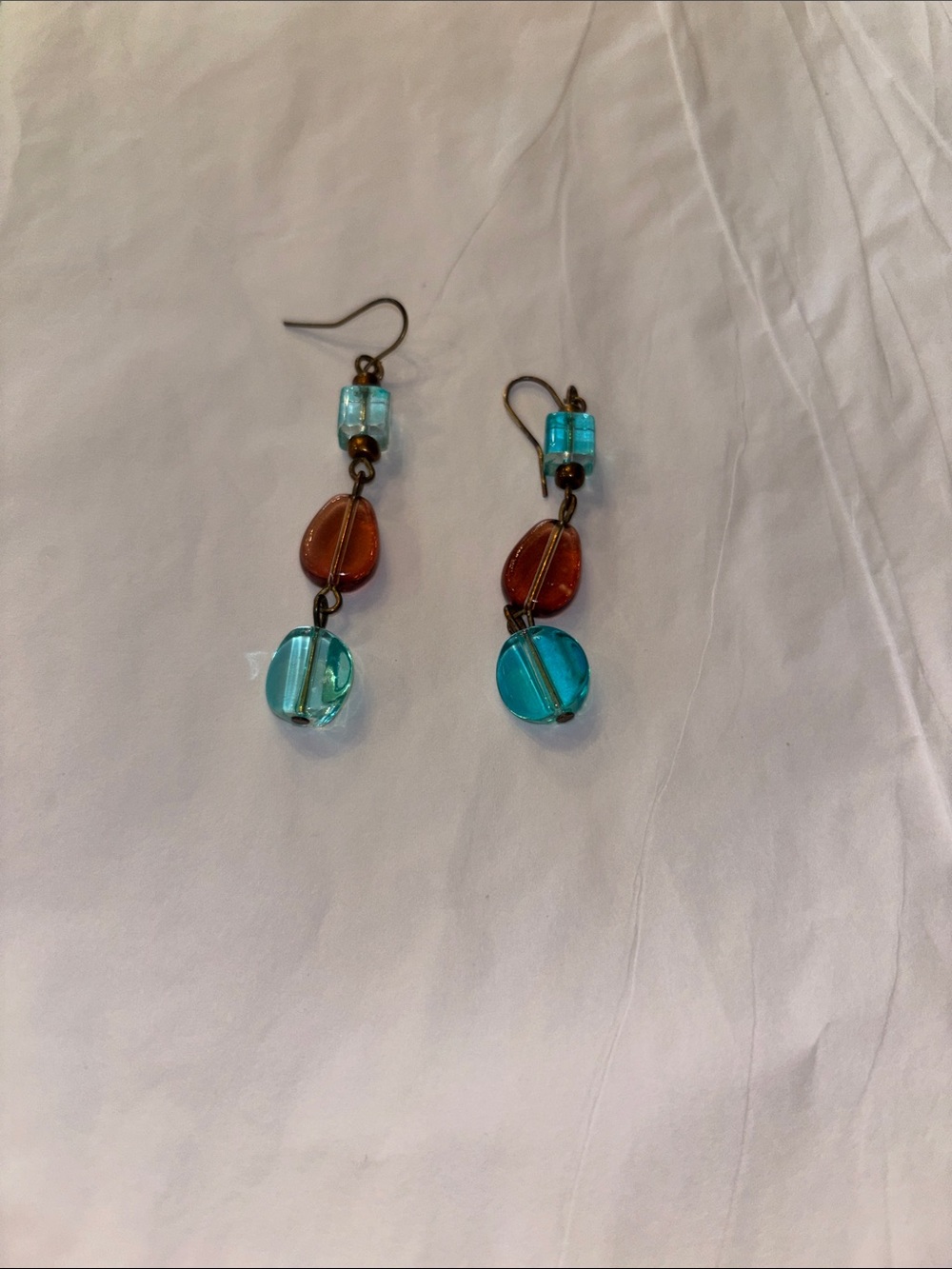 Blue and Brown Glass Bead Drop Earrings